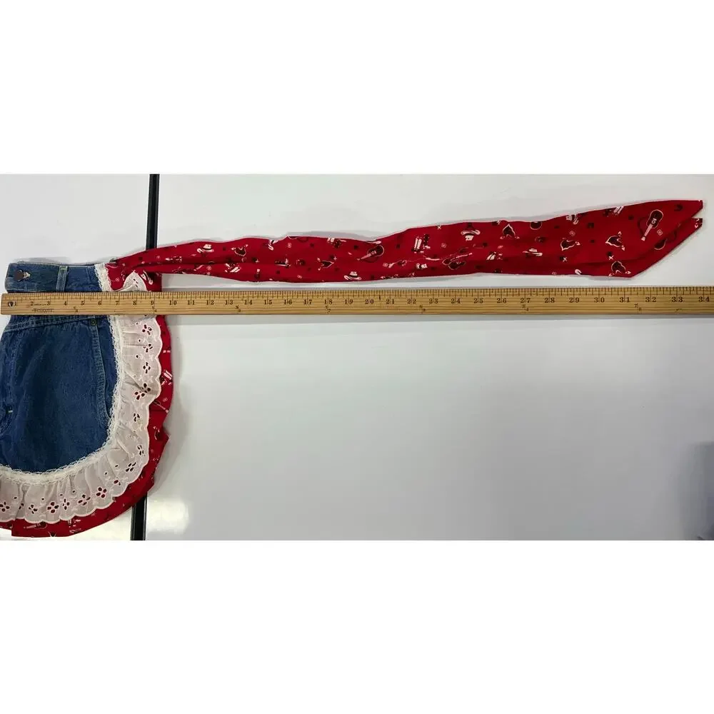 Vintage Homemade Apron Denim - Lace & Red Western Ruffle Waist one of a Kind - Picture 5 of 8
